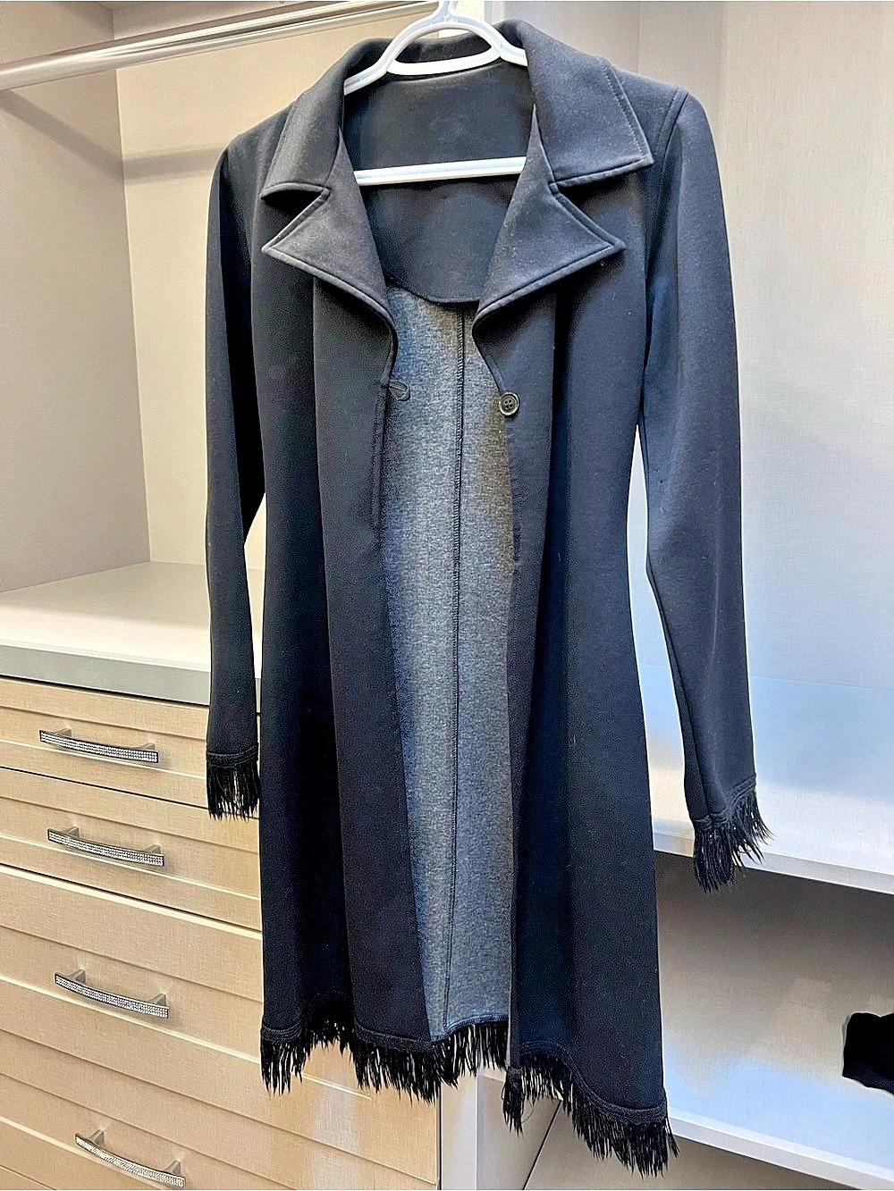 Black Fringe-Hem Black Coat